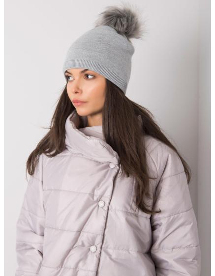 Dámská čepice s bambulí šedá 
