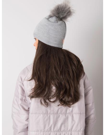 Dámská čepice s bambulí šedá 