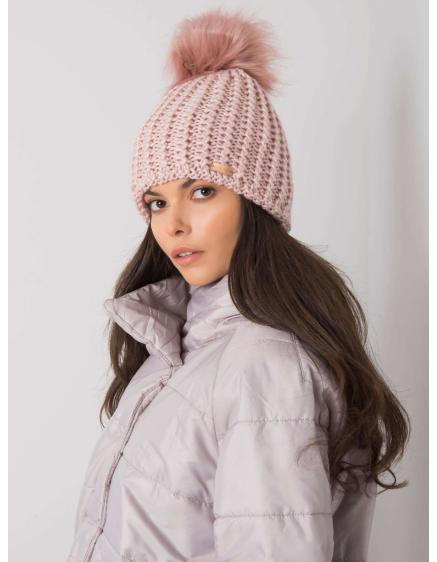 Dámská čepice s bambulí zimní světle růžová 