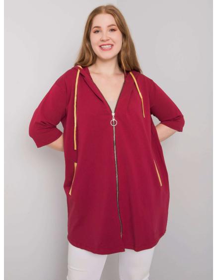 Női plus size cipzáras kapucnis pulóver LOUNES burgundi