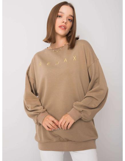 Női pulóver ADELYNN szöveggel sötétbézs sötétbézs