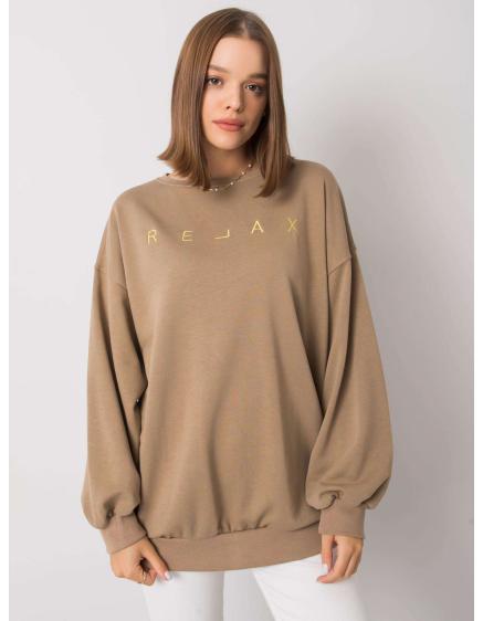 Női pulóver ADELYNN szöveggel sötétbézs sötétbézs