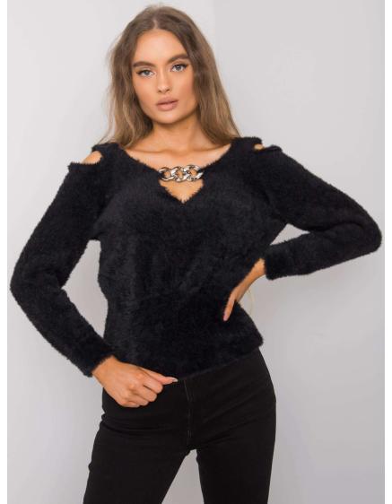 Női kardigán kivágásokkal Leandre RUE PARIS fekete