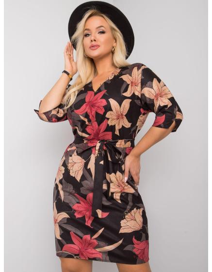 Černo-barevné plus size květované šaty Jasse