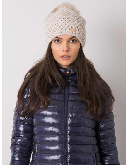 Dámska zimná čiapka s bambulou béžová