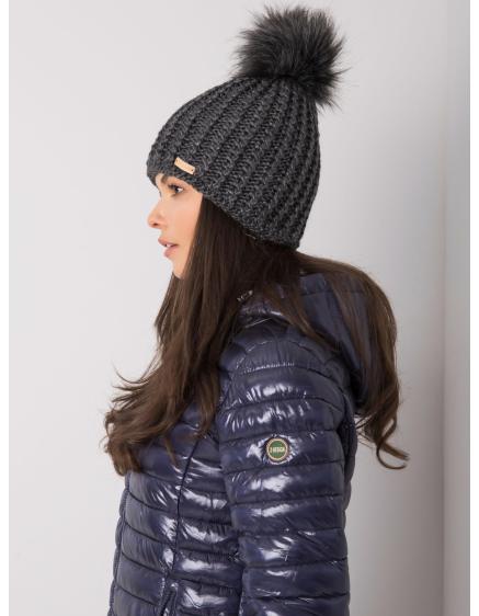 Dámská čepice s bambulí tmavě šedá 