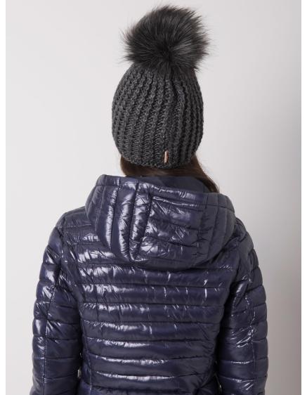 Dámská čepice s bambulí tmavě šedá 