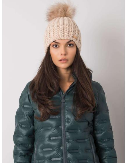 Dámska čiapka s bambulou béžová