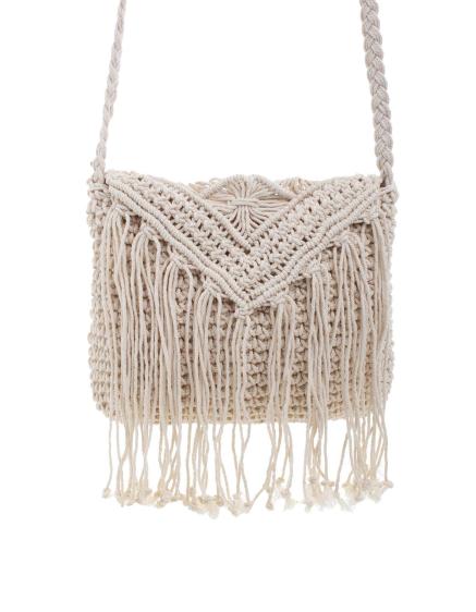 Női strandtáska rojtokkal BEACH világos bézs színű