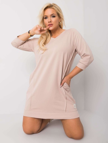 Dámske plus size bavlnené šaty KARISSA svetlohnedé