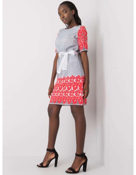Női mintás ruha KATYA szürke és piros színben