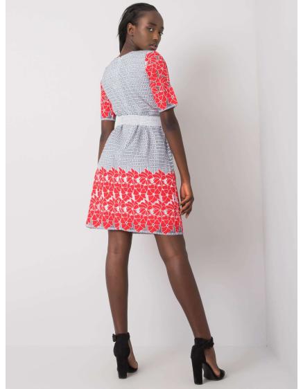 Női mintás ruha KATYA szürke és piros színben