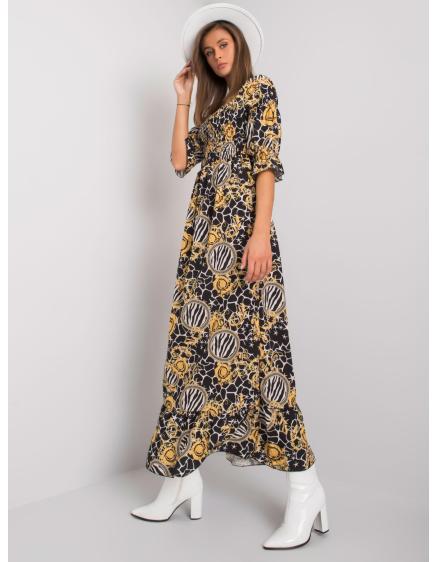 Dámské šaty vzorované BEVELYN černo-žluté 