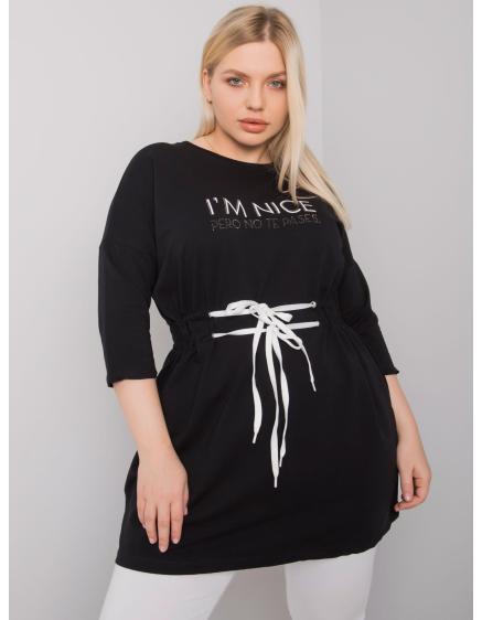 Női plus size tunika nyakkendővel TULSA fekete