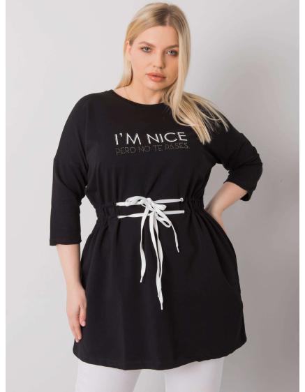 Női plus size tunika nyakkendővel TULSA fekete