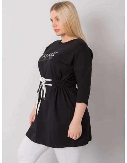 Női plus size tunika nyakkendővel TULSA fekete