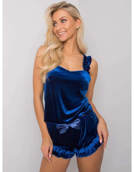 Női fodros bársony pizsama Portofino RUE PARIS sötétkék