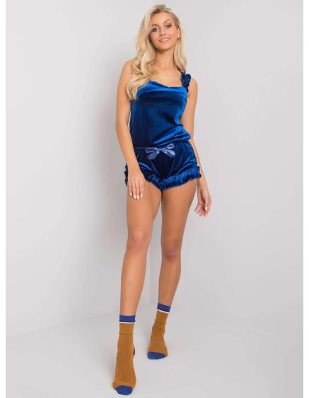 Női fodros bársony pizsama Portofino RUE PARIS sötétkék