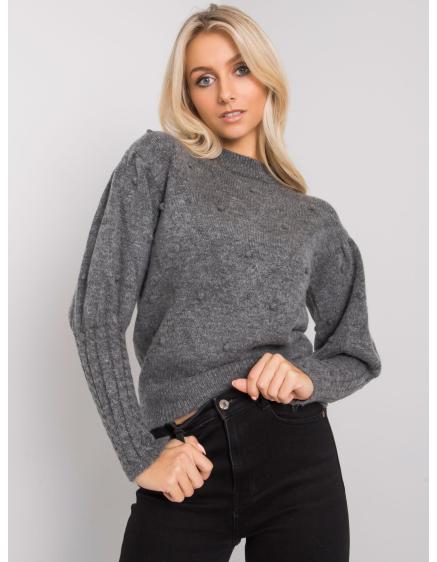 Női pulóver dekoratív ujjakkal Salamanca RUE PARIS sötét szürke