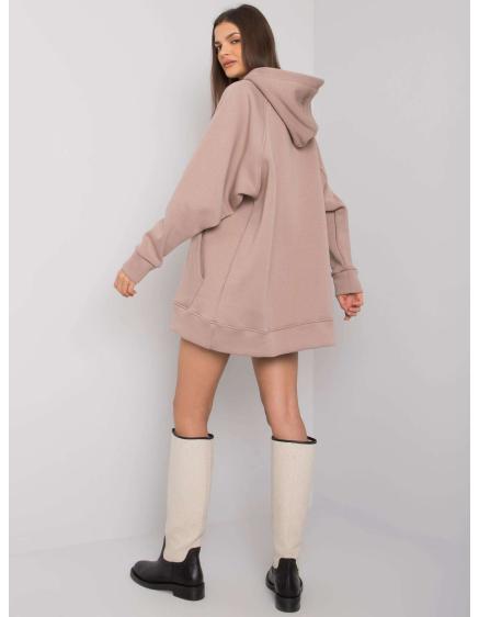 Női kapucnis pulóver kenguruval SELITA sötét bézs színű