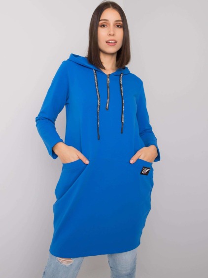 Dámska bavlnená plus size tunika s kapucňou KIERRA tmavomodrá