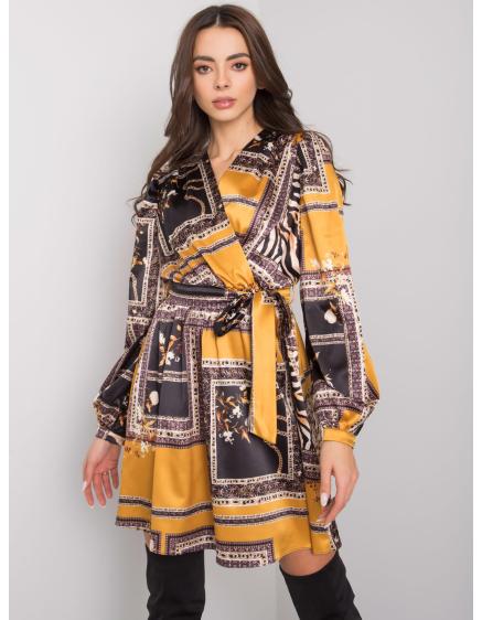 Női öves ruha ALARRA fekete és sárga színben