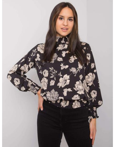 Női virágos blúz DAMIKA fekete és bézs színben