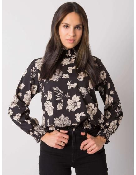 Női virágos blúz DAMIKA fekete és bézs színben