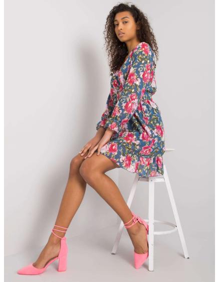 Dámské šaty s volánem ALISIA modro-růžové 