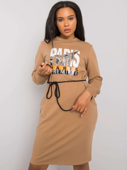 Dámske plus size bavlnené šaty LAREEN hnedé