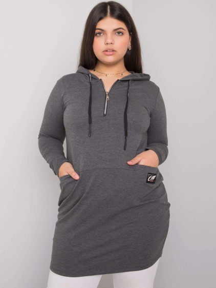 Női kapucnis pamut plus size tunika KIERRA sötét szürke