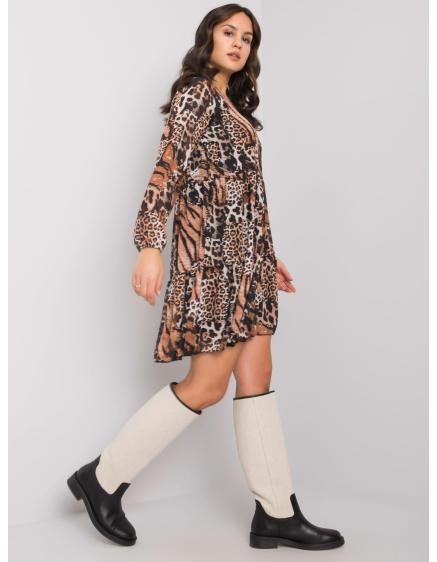 Női állatmintás ruha RUE PARIS fekete és bézs színben