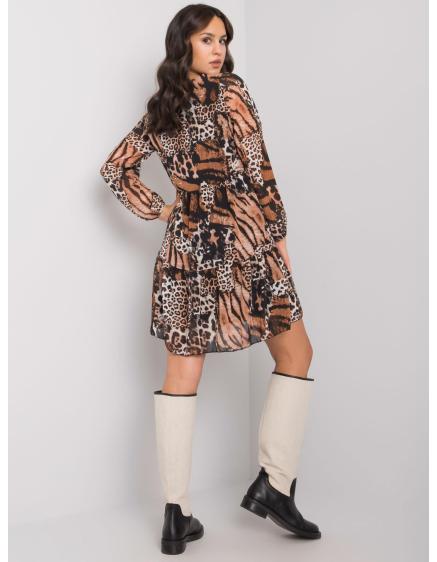 Női állatmintás ruha RUE PARIS fekete és bézs színben