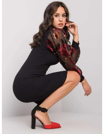 Női ruha mintás ujjakkal Salvador RUE PARIS fekete