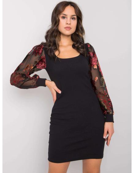 Női ruha mintás ujjakkal Salvador RUE PARIS fekete