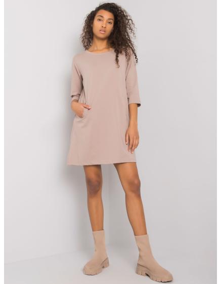 Ellidy RUE PARIS tmavobéžové dámske šaty s vreckami