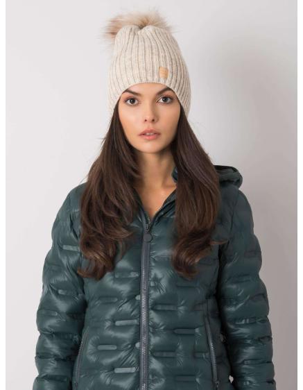 Dámska čiapka s bambulou béžová