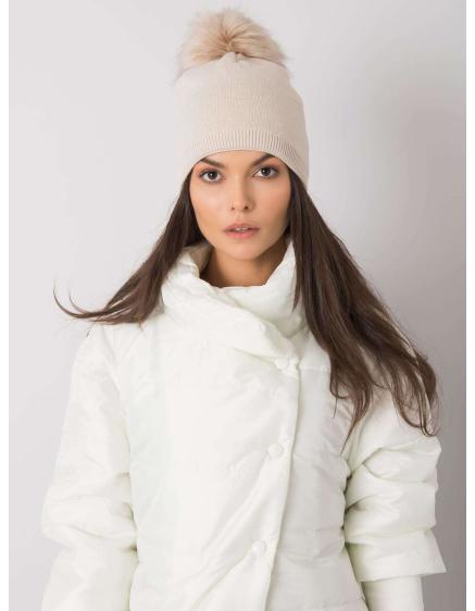 Dámska béžová čiapka s bambulou