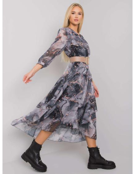 Női öves ruha JANESVILLE fekete és szürke színben