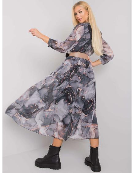 Női öves ruha JANESVILLE fekete és szürke színben