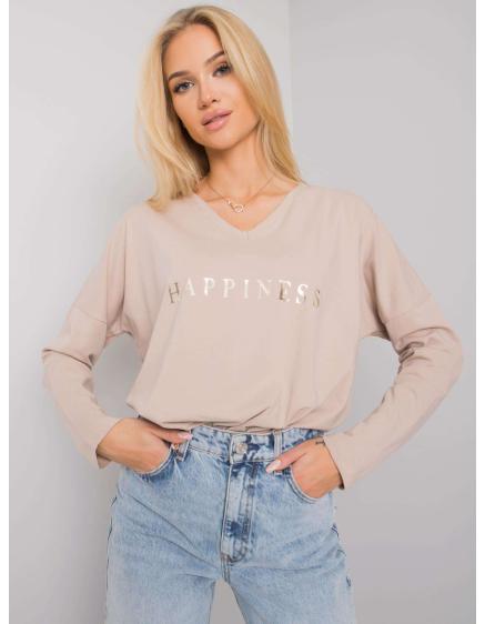 Női blúz Georgetown RUE PARIS felirattal világos bézs színű