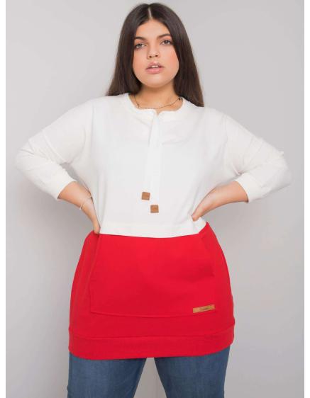 Dámská mikina s kapucí plus size SIRA ecru-červená 