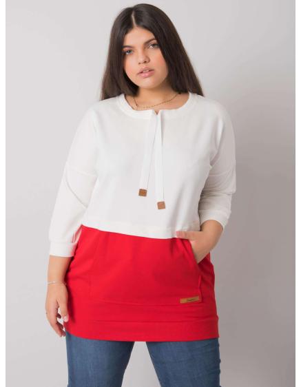Dámská mikina s kapucí plus size SIRA ecru-červená 