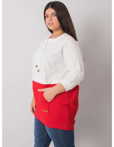 Dámská mikina s kapucí plus size SIRA ecru-červená 