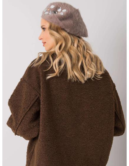 Dámská baretka s nášivkou tmavě béžová 