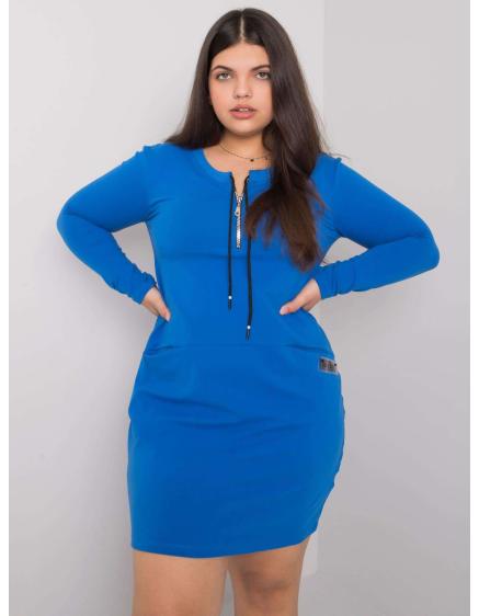 Női plus size ruha ALESSIA sötétkék zsebekkel