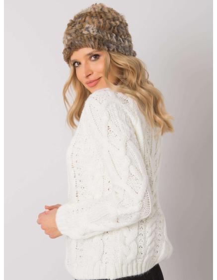 Női bézs és szürke szőrme applikációval díszített sapka