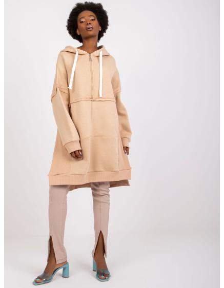 Női hosszú kapucnis pulóver BoOSTON bézs színű