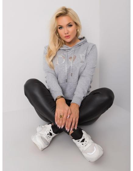 Női kapucnis pulóver kenguruval és kapucnival plus size SHILA szürke