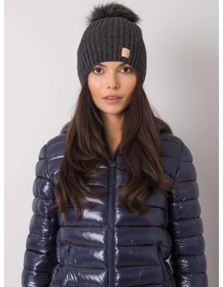 Női pompomos sapka szigetelt sötétszürke